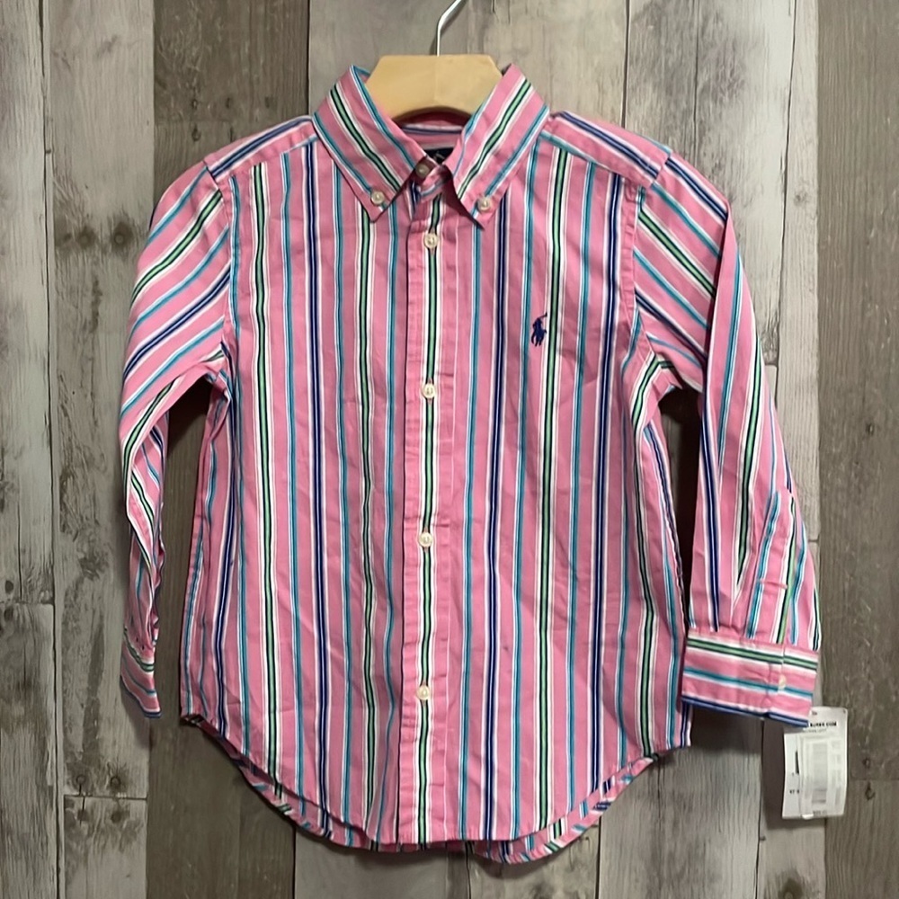 Ralph Lauren pink striped shirt long sleeves button down 3t NEW